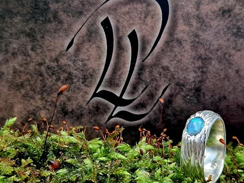 LeoLars-PABE Schwarzer Opal Design Ring im organisch natürlichem Wurzel Design, Gr. 56 (17,8), aus 925er Silber, mit grün-blauem Opalfeuer, Unikat, Handarbeit