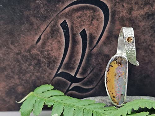 LeoLars-PABE Boulder Opal Design Anhänger aus 925er Silber mit hellbraunem Brillianten, Structure Design, Unikat, Handarbeit