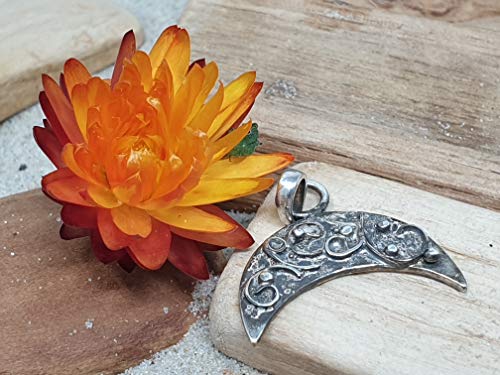 LeoLars-PABE Halbmond Anhänger aus 925er Silber, mystisches Design, Unikat, Handarbeit