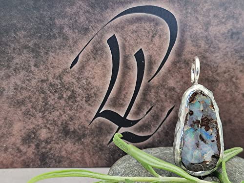 LeoLars-PABE Anhänger mit Boulder Opal in einer 925er Silber Käfig Fassung, Opal 23mm x 11.5mm, Unikat, Handarbeit, Handgeschliffen