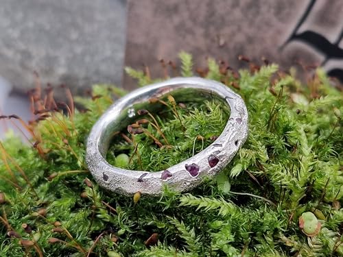 LeoLars-PABE Grober Sandguss Design Ring, Gr.61-62 (19,5) aus 925er Silber mit eingegossenen Saphiren, Unikat, Handarbeit