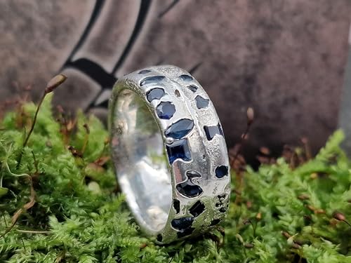 LeoLars-PABE Design Saphir Sandguss Design Herren Ring, Gr.66 (21), mit echten blauen eingegossenen Saphiren aus 925er Silber, Unikat, Handarbeit