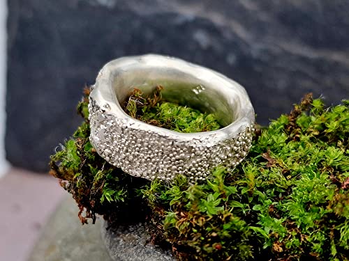 LeoLars-PABE Design Ring, Gr. 58, aus 925er Silber im Mini Perlen Design, Perloberfläche, sehr massiv, Unikat, Handarbeit