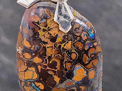 LeoLars-PABE Boulder Opal Anhänger mit Frontbohrung und Schlaufe aus 925er Silber, Matrix Opal, grüne Opaladern, Opal 35.7 x 21.4 x 6mm, Unikat, Handgeschliffen