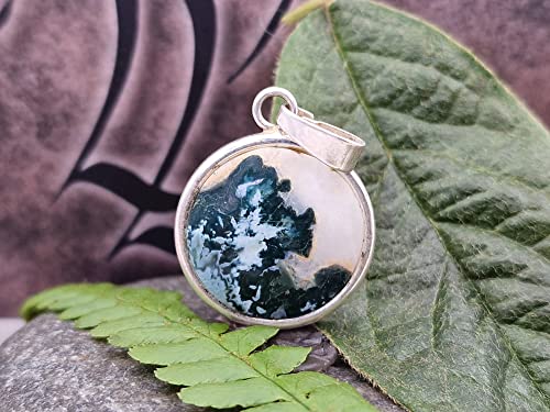 LeoLars-PABE Blauer Federachat Anhänger aus 925er Silber, Achat, blau-weiß, schlicht, Anhänger 22mm x 18mm x 3.5mm, Unikat, Handarbeit