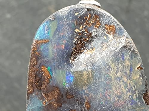 LeoLars-PABE Boulder Opal Anhänger mit 925er Silber Stiftöse, Mehrfarbig Opal 40x21.4x7.5mm, Unikat, Handarbeit