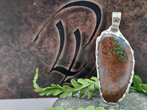 LeoLars-PABE Boulder Matrix Opal Design Anhänger aus 925er Silber, Mehrfarbig, Opal 32x15mm, Unikat, Handarbeit
