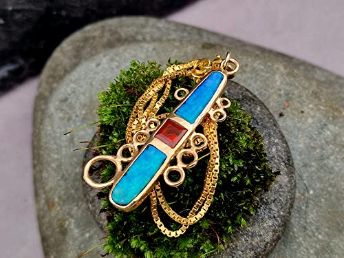 LeoLars-PABE 585er Gold Design Anhänger mit zwei GEM Boulder Opalen und einem Feueropal, Maritim, Leuchturm, mit Double Gold Kette, Unikat, Handarbeit