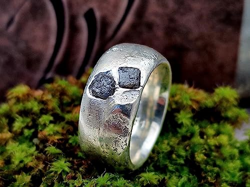 LeoLars-PABE Sandguss Design Ring, Gr.55, aus 925er Silber, rauh, ursprünglich, natürlich, mit 2 großen Rohdiamant Würfeln, Unikat, Handarbeit
