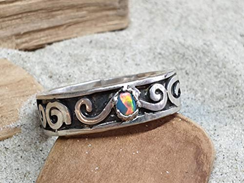 LeoLars-PABE Opal Ring aus 925er Silber mit Lightning Ridge Opal, Gr.63, Unikat, Handarbeit