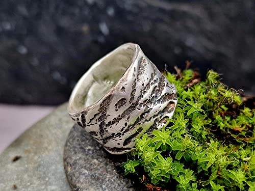 LeoLars-PABE Design Ring Konifere, Gr.56, aus 925er Silber, teilgeschwärzt, echte Koniferen Oberfläche, Unikat, Handarbeit