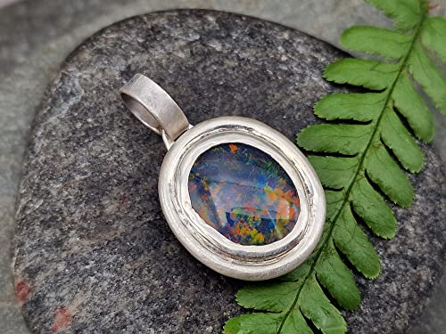 LeoLars-PABE Anhänger mit Opal Triplette aus 925er Silber, doppelter Rahmen, Opal Mehrfarbig, Unikat, Handarbeit
