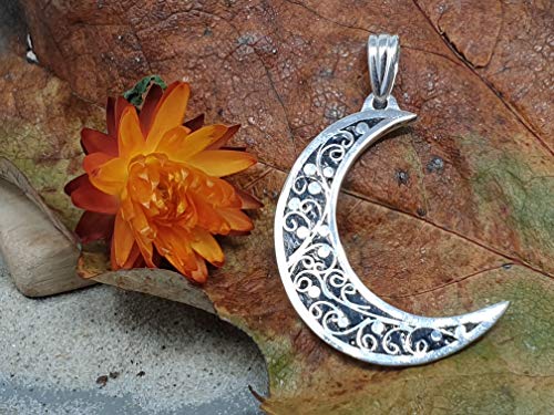 LeoLars-PABE 925er Silber Anhänger Halbmond, mystisch, magisch, emailliert, Unikat, Handarbeit