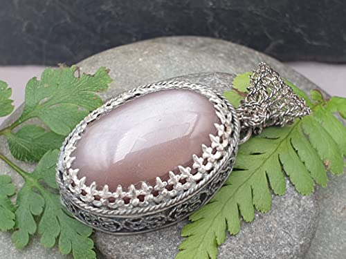 LeoLars-PABE Großer indischer Mondstein Filigree Anhänger aus 925er Silber, dark-rose, massiv, groß, teilgeschwärzt, Unikat, Handarbeit