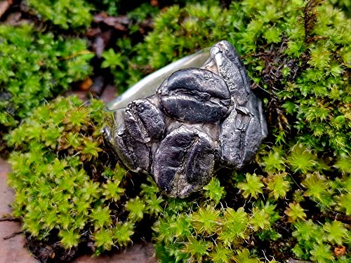 LeoLars-PABE Kaffee Design Ring, Gr.58, aus 925er Silber mit echten gegossenen Kaffeebohnen, massiv, Kaffeeliebhaber, Unikat, Handarbeit