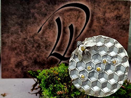 LeoLars-PABE Bienen Design Ring mit Wabe und Citrinen, Gr.58-59, aus 925er Silber, Gelb, Honig, Biene, mit Pampasgrasstruktur, Unikat, Handarbeit