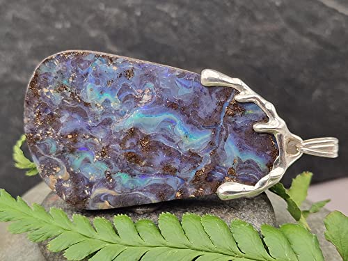 LeoLars-PABE Wunderschöner großer Boulder Opal Anhänger mit 925er Silber Tropfen Kappe, Unikat, Handarbeit
