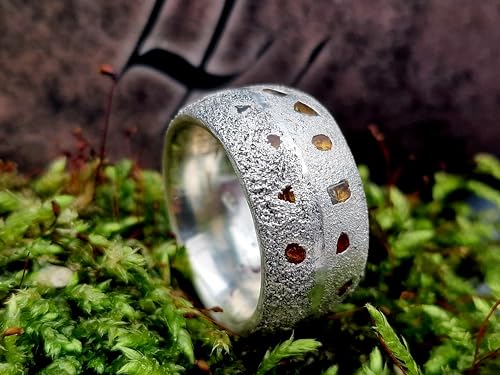 LeoLars-PABE Massver Sandguss Design Ring, Gr.56 (17,8), mit verschieden farbigen eingegossenen Saphiren aus 925er Silber, Sandguss Oberfläche, Nr.61, Unikat, Handarbeit