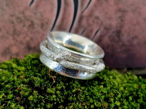 LeoLars-PABE 925er Silber Ast Design Spinner Ring Gr.54 (17,2), echter abgeformter Ast, 360° drehbar, Spielring, massiv, Natur, Unikat, Handarbeit