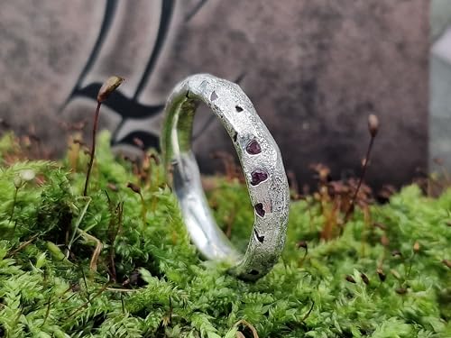 LeoLars-PABE Grober Sandguss Design Ring, Gr.61-62 (19,5) aus 925er Silber mit eingegossenen Saphiren, Unikat, Handarbeit