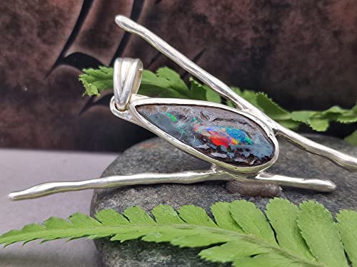 LeoLars-PABE Boulder Opal Design Anhänger aus 925er Silber, Opal 21.8mm x 8mm, Unikat, Handarbeit