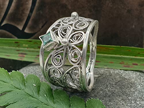 LeoLars-PABE Hellblauer Turmalin Filigree Ring, Gr. 58, 925er Silber, Traditionell und Modern, Unikat, Handarbeit