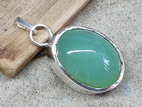 LeoLars-PABE Chrysopras Anhänger aus 925er Silber, Oval, Unikat, Handarbeit