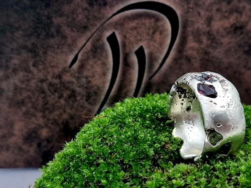 LeoLars-PABE Sandguss Design Ring, Gr. 55, aus 925er Silber, massiv, mit eingegossenen Granat, Peridot, Smaragd und Saphir, Unikat, Handarbeit