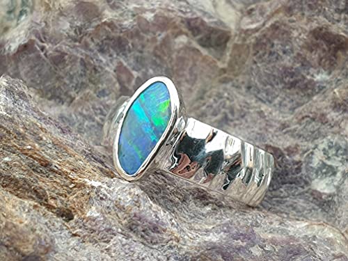 LeoLars-PABE Lightning Ridge Opal Design Ring, Gr.56, aus 925er Silber, Rough Design, Unikat, Handarbeit