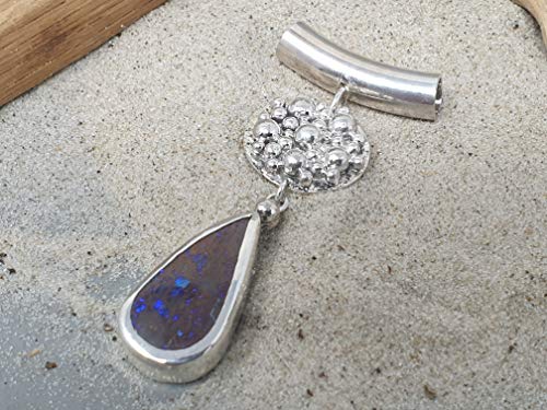 LeoLars-PABE Boulder Opal Anhänger aus 925er Silber mit Röhrchen und Kugelplatte, Unikat, Handarbeit