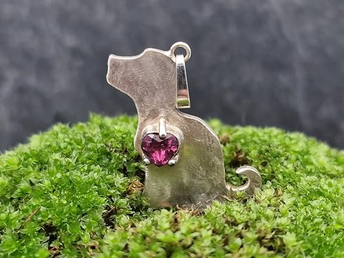 LeoLars-PABE Hundewelpen Anhänger aus 925er Silber mit rosa Turmalin Herz, seidenmatt, Hund, Handarbeit