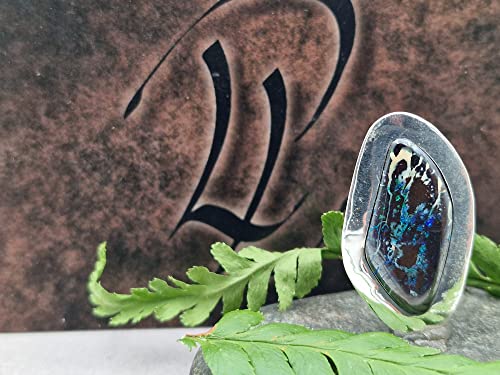 LeoLars-PABE Boulder Opal Design Anhänger aus 925er Silber, breiter Rand, versteckte Schlaufe, Unikat, Handarbeit