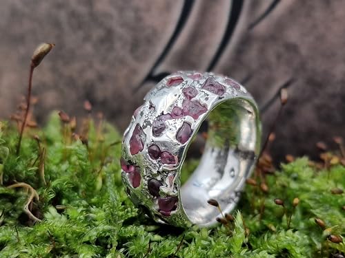 LeoLars-PABE Design Sandguss Ring, Gr.51-52 (16,3), aus 925er Silber mit eingegossenen Spinell Rohsteinen, Unikat, Handarbeit