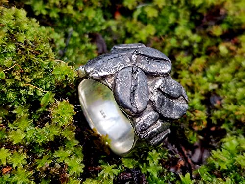 LeoLars-PABE Kaffee Design Ring, Gr.58, aus 925er Silber mit echten gegossenen Kaffeebohnen, massiv, Kaffeeliebhaber, Unikat, Handarbeit
