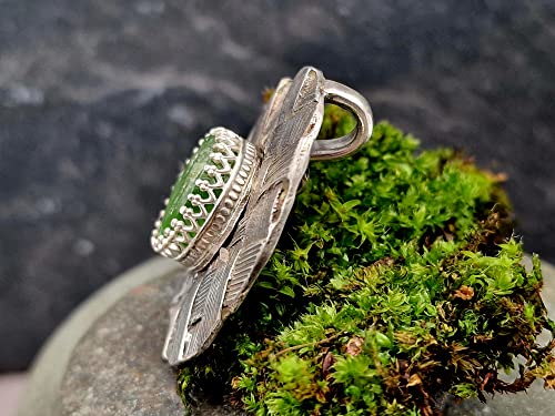 LeoLars-PABE Peridot Design Anhänger mit natürlicher Oberfläche, aus 925er Silber und echter gewebter Pampasgras Oberfläche, teilgeschwärzt, Unikat, Handarbeit