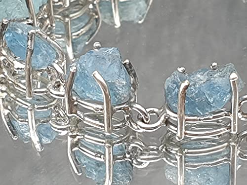 LeoLars-PABE Aquamarin Rohstein Armband aus 925er Silber, 11 Aquamarine, 19cm lang, Unikat, Handarbeit
