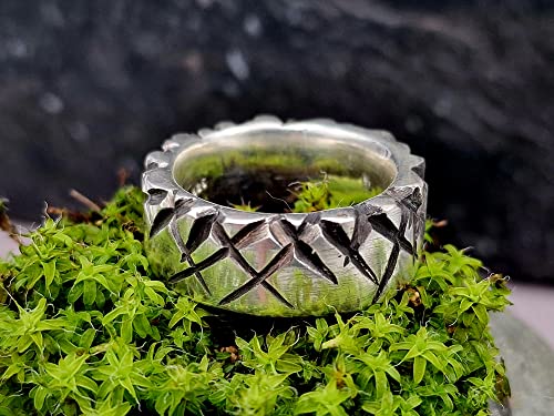 LeoLars-PABE Design Ring aus 925er Silber, Gr. 61-62, sehr massiv, Unisex, teilgeschwärzt, Bikerring, Unikat, Handarbeit