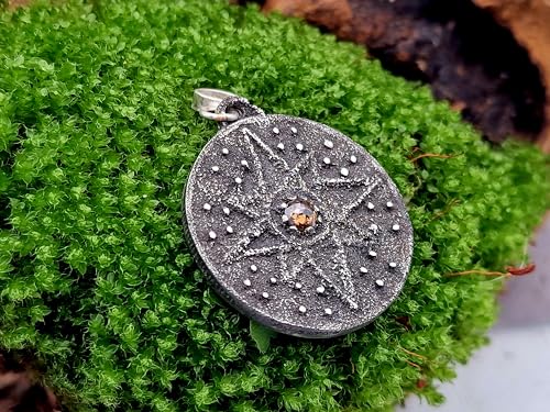 LeoLars-PABE Piraten Medaillon Design Anhänger aus 925er Silber mit braunen Diamant in Rosecut, geschwärzt, Windrose, Unikat, Handarbeit