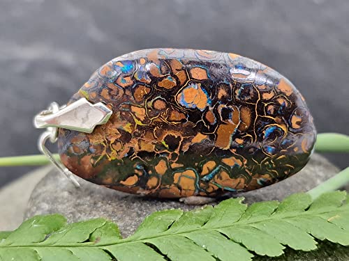 LeoLars-PABE Boulder Opal Anhänger mit Frontbohrung und Schlaufe aus 925er Silber, Matrix Opal, grüne Opaladern, Opal 35.7 x 21.4 x 6mm, Unikat, Handgeschliffen