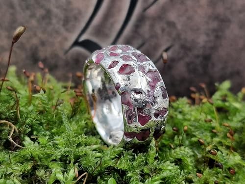 LeoLars-PABE Design Sandguss Ring, Gr.51-52 (16,3), aus 925er Silber mit eingegossenen Spinell Rohsteinen, Unikat, Handarbeit