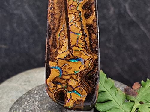 LeoLars-PABE Boulder Opal Design Anhänger mit 585er Tribal Gold Aufhängung, grün-blaues Opalfeuer, tolles Muster, beidseitig tragbar, Unikat, Handarbeit