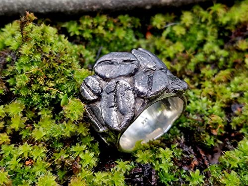 LeoLars-PABE Kaffee Design Ring, Gr.58, aus 925er Silber mit echten gegossenen Kaffeebohnen, massiv, Kaffeeliebhaber, Unikat, Handarbeit