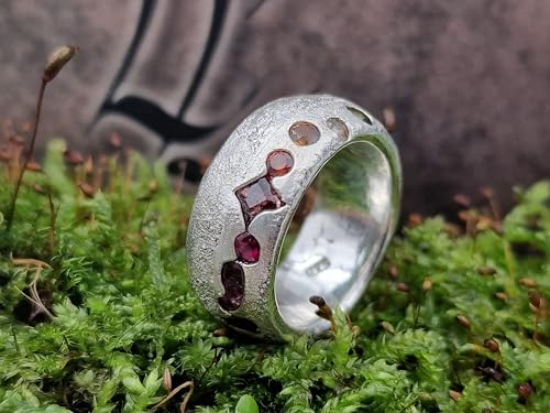 LeoLars-PABE Regenbogen farbener Sandguss design Ring, Gr.53-54 (17), aus 925er Silber mit eingegossenen echten bunten Edelsteinen, Unikat, Handarbeit