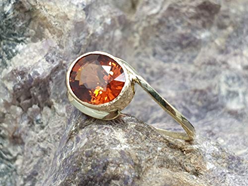 LeoLars-PABE Design Ring mit Mandarin Granat aus 585er Gold, Gr.55, fein, zart, Unikat, Handarbeit