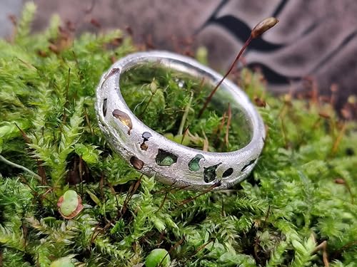LeoLars-PABE Sandguss Design Ring mit eingegossenen verschieden farbigen Saphiren, Gr.57 (18,2), aus 925er Silber, Unikat, Handarbeit