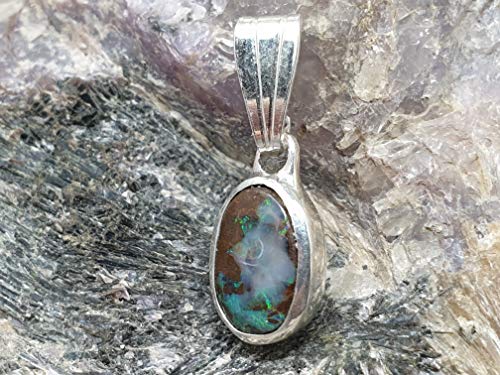 LeoLars-PABE Boulder Opal Anhänger aus 925er Silber, Opal 8x6mm, Unikat, Handarbeit