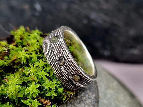 LeoLars-PABE Demantoid Design Rohsteinwürfel Ring, Gr.55, aus 925er Silber im Sepiaguss Geseign, Unikat, Handarbeit