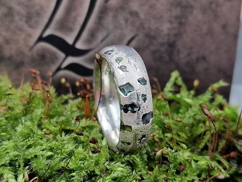 LeoLars-PABE Sandguss Design Ring, Gr.54 (17,2), aus 925er Silber mit eingegossenen echten blauen Saphiren, Unikat, Handarbeit