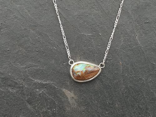 Boulder Opal Anhänger aus 925er Silber mit 47cm Silberkette, Opal 14.5x9.4mm, Unikat, Handarbeit