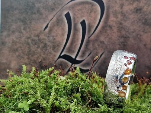 LeoLars-PABE Sandguss Design regenbogen Ring, Gr. 62-63 (19,9), mit eingegossenen echten bunten Edelsteinen aus 925er Silber, Handarbeit, Unikat